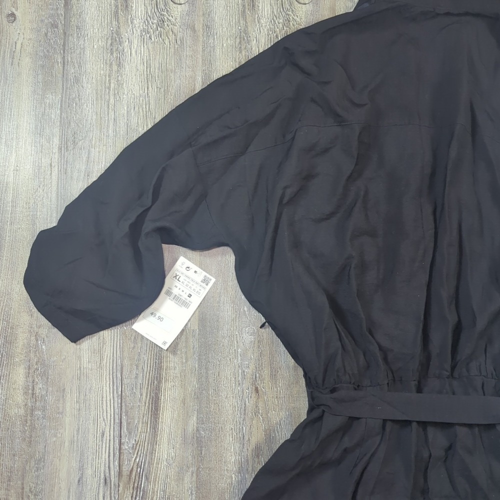 Zara Basic Shorts Romper Black 3/4 Sleeve Belted Women's Size XL NWT Summertime - Picture 12 of 14